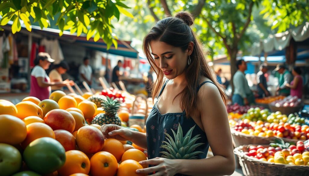 Memilih buah segar di pasar Memilih buah segar di pasar